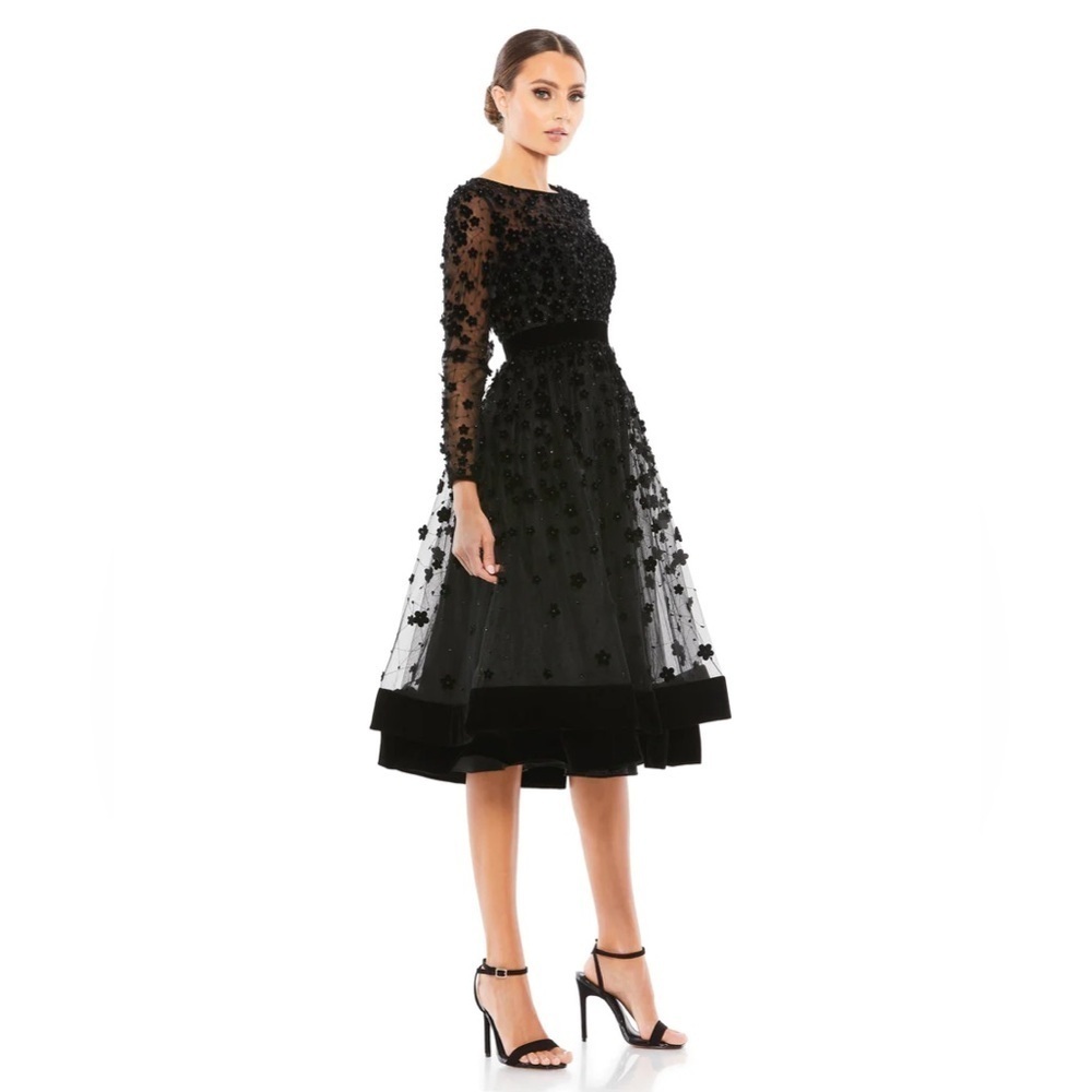 Mac Duggal Embellished Illusion High Neck Long Sleeve Fit & Flare Size 14 NWT - Picture 3 of 13